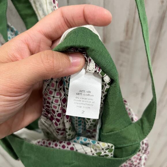 Susana Monaco Green Patterned Silk Cotton Baby Doll Tank Top Womens Size 2 - Picture 5 of 7